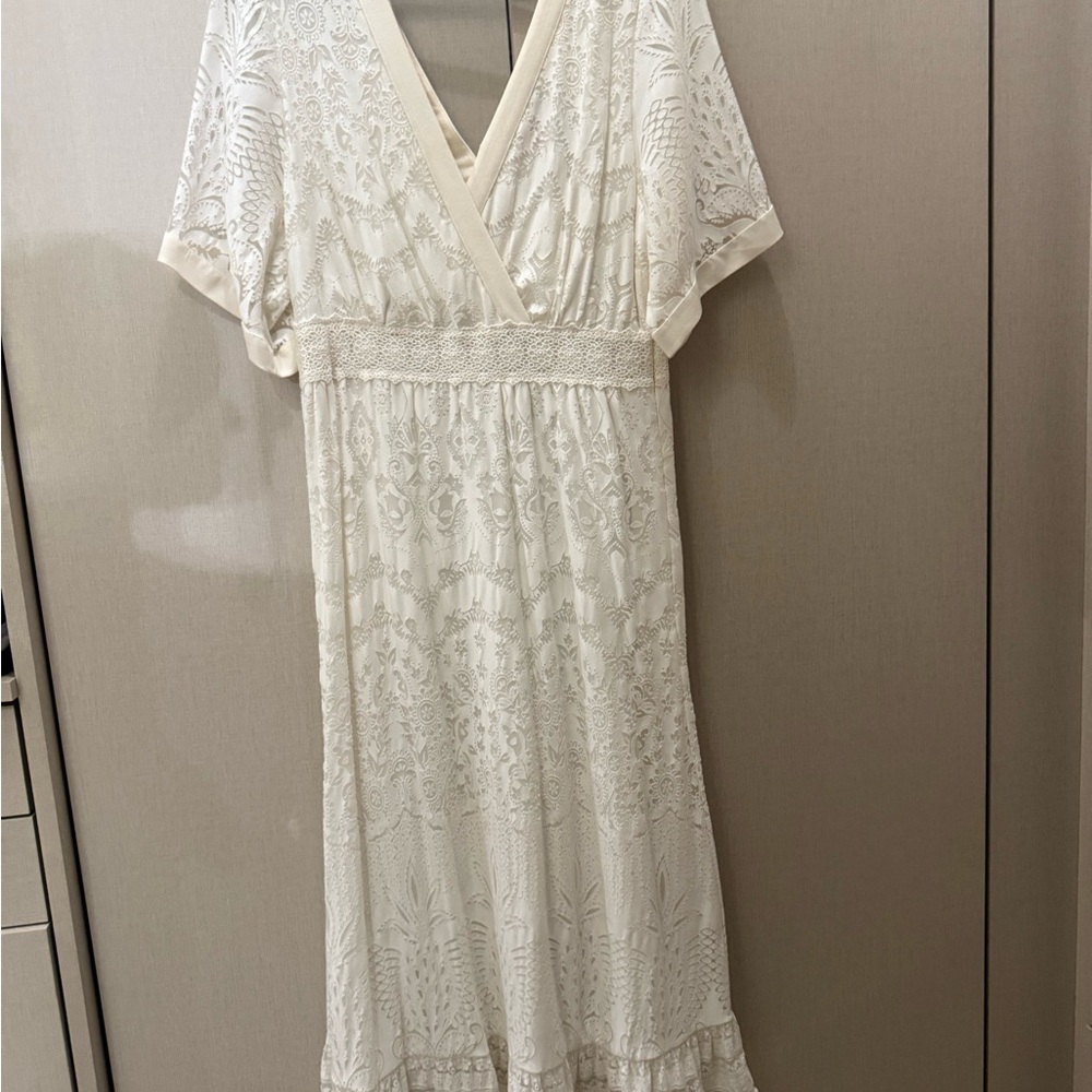 Anthropologie Cream Lace Maxi Dress
